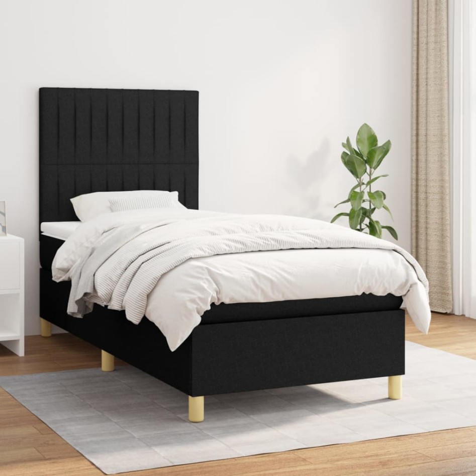 Cama box spring con colchón tela negro 80x200