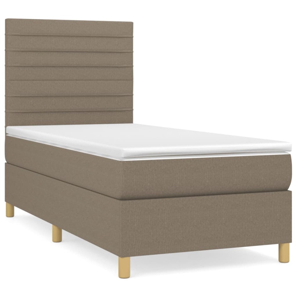 Cama box spring con colchón tela gris taupe 90x190