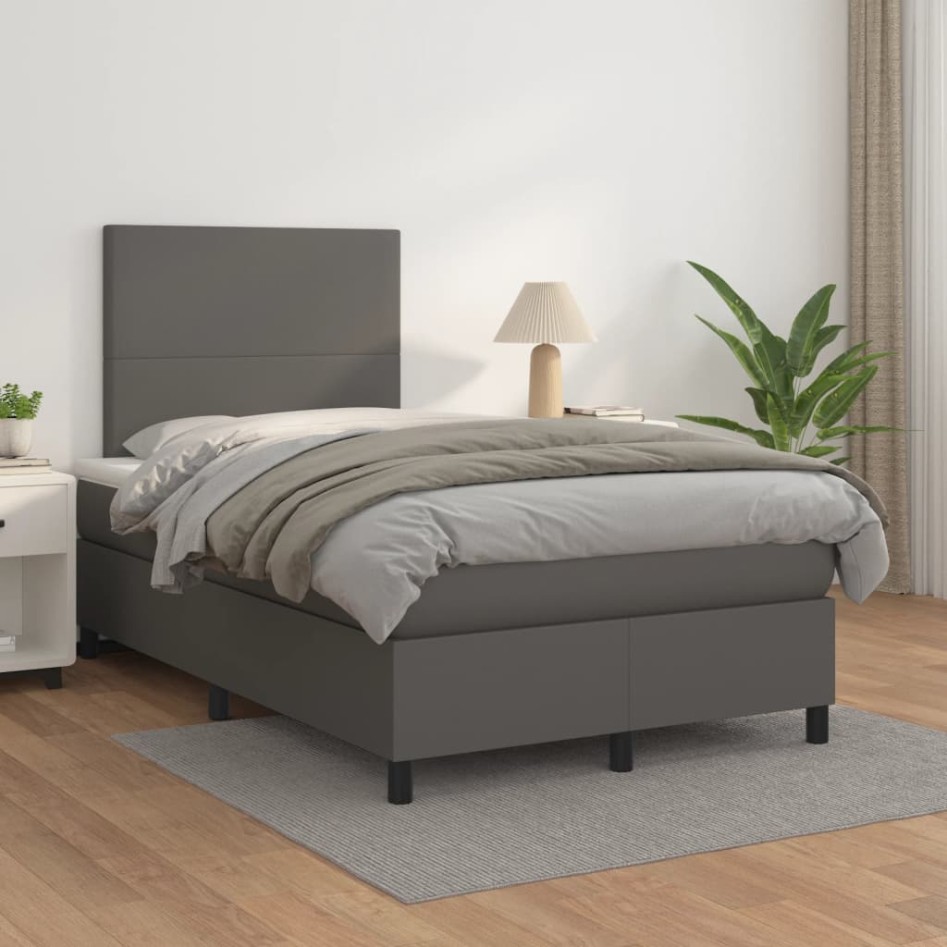 Cama box spring con colchón cuero sintético gris 120x200