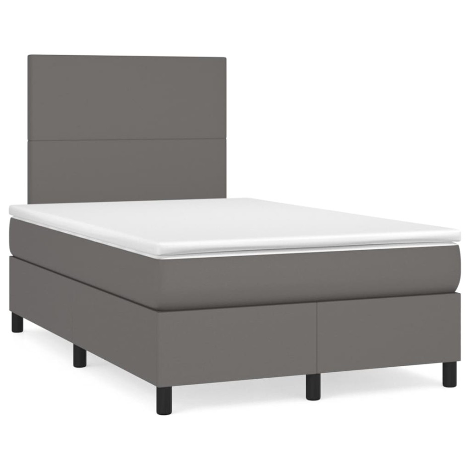 Cama box spring con colchón cuero sintético gris 120x200