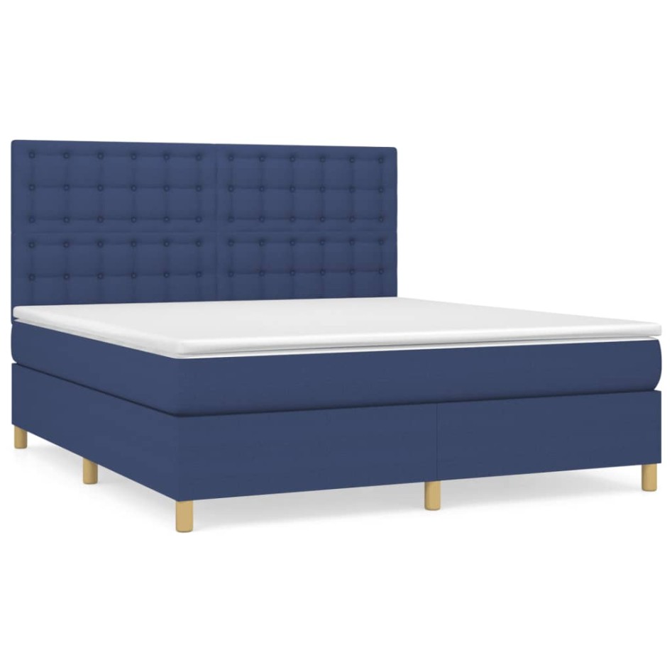 Cama box spring con colchón tela azul 160x200