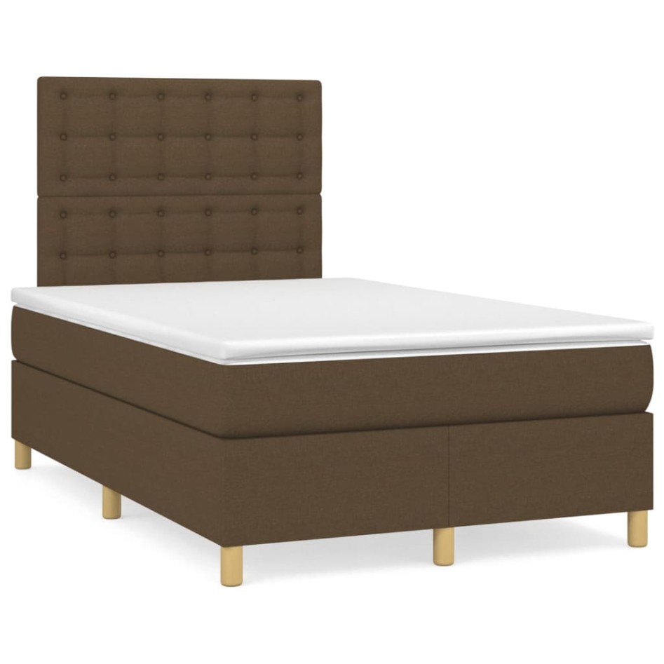 Cama box spring con colchón tela marrón oscuro 120x200