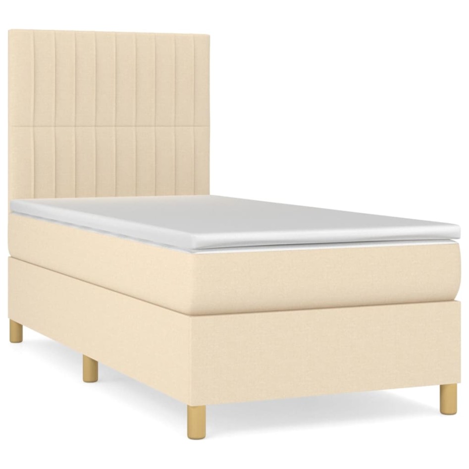 Cama box spring con colchón tela color crema 90x200