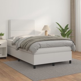 Cama box spring con colchón cuero sintético blanco 120x200