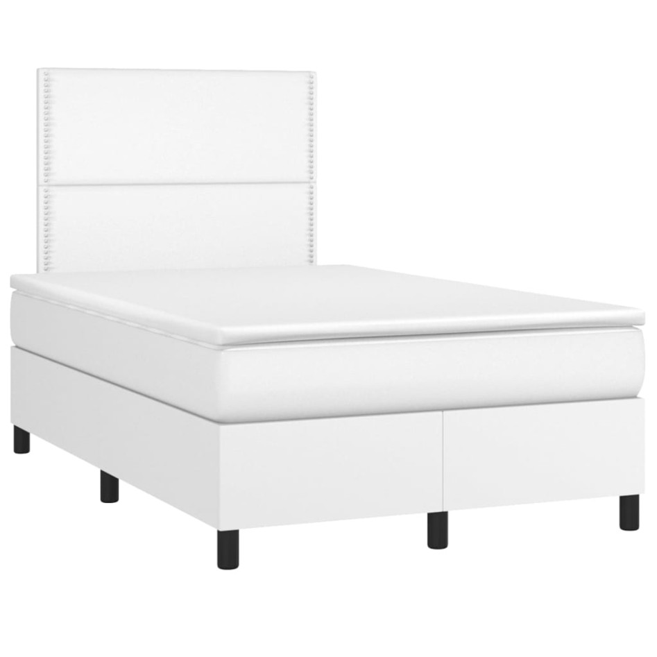 Cama box spring con colchón cuero sintético blanco 120x200
