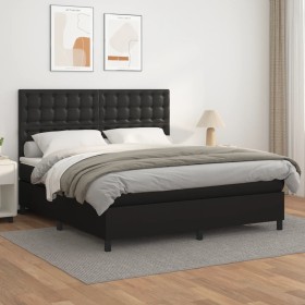 Cama box spring con colchón cuero sintético negro 160x200