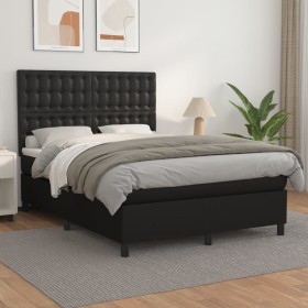 Cama box spring con colchón cuero sintético negro 140x190