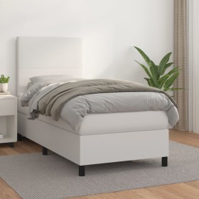 Cama box spring con colchón cuero sintético blanco 100x200