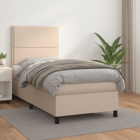 Cama box spring con colchón cuero sintético capuchino 90x190