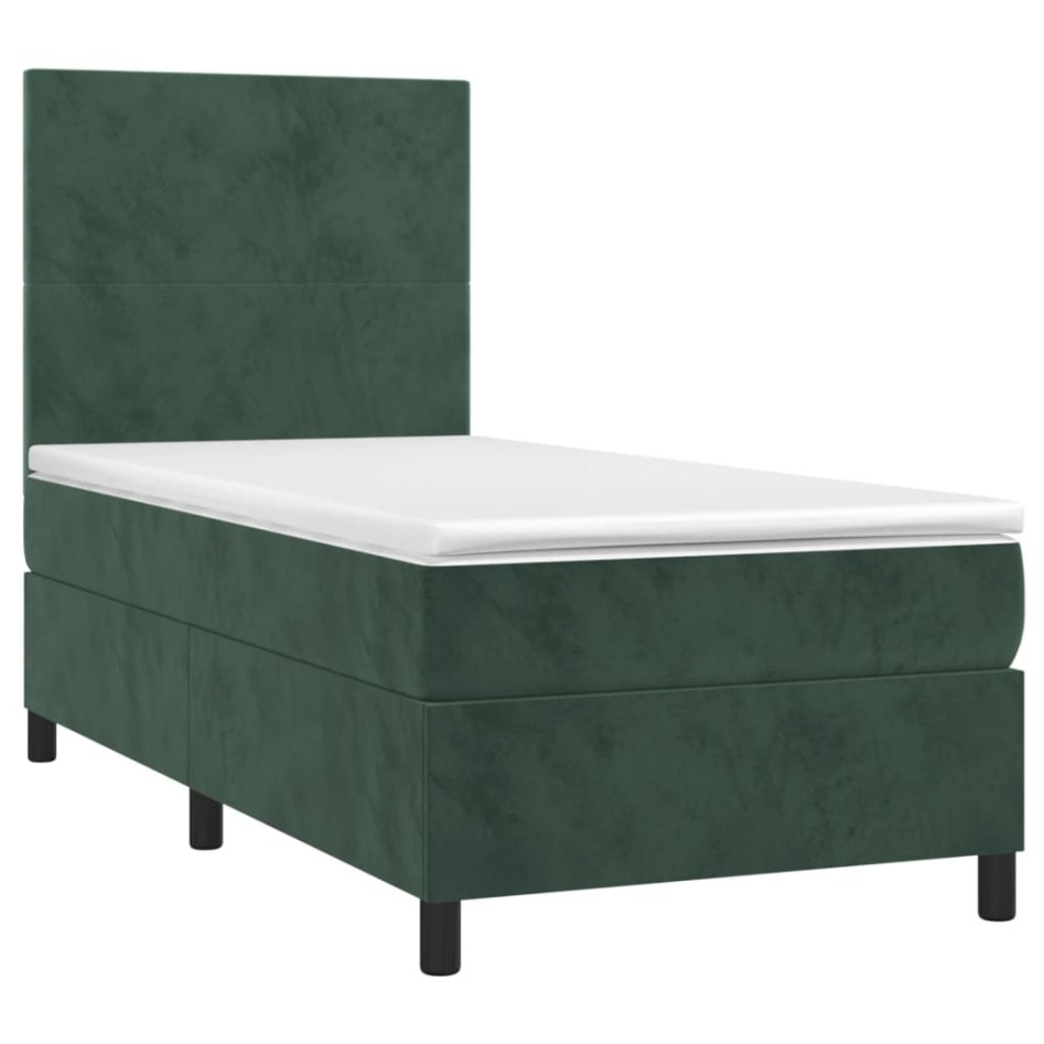 Cama box spring con colchón terciopelo verde oscuro 80x200