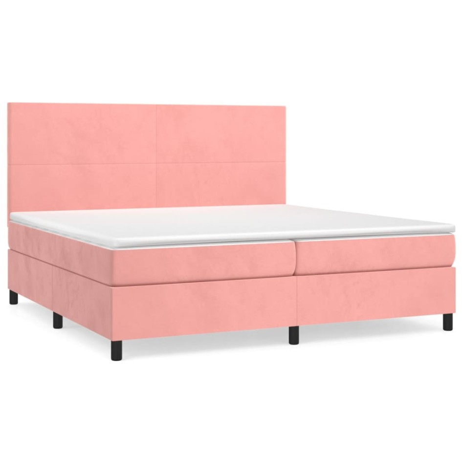 Cama box spring con colchón terciopelo rosa 200x200