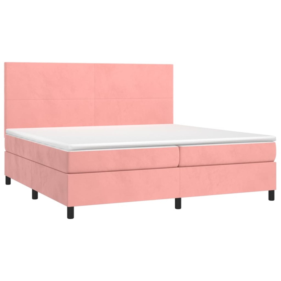 Cama box spring con colchón terciopelo rosa 200x200