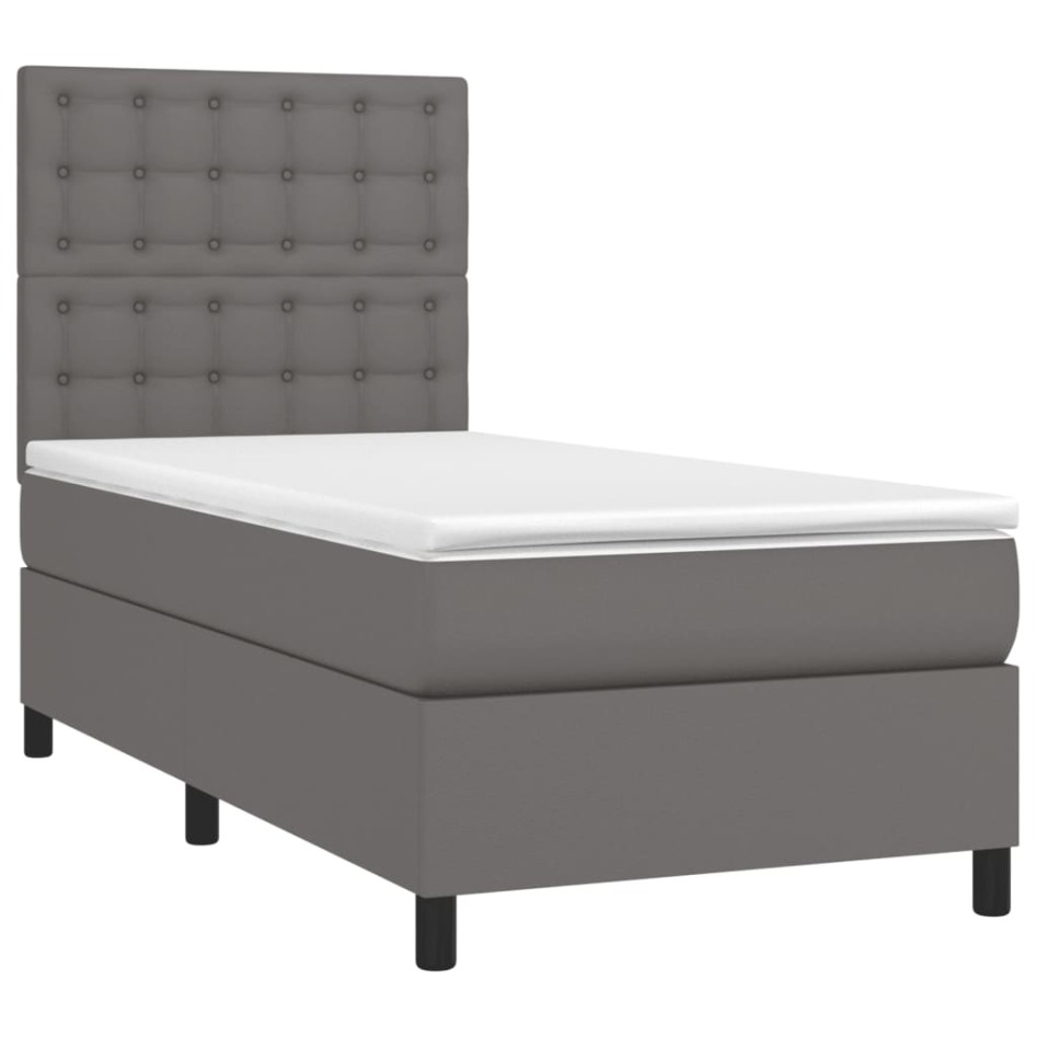 Cama box spring con colchón cuero sintético gris 80x200