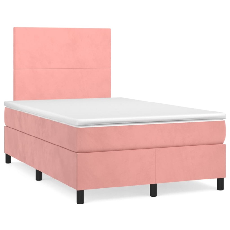 Cama box spring con colchón terciopelo rosa 120x200