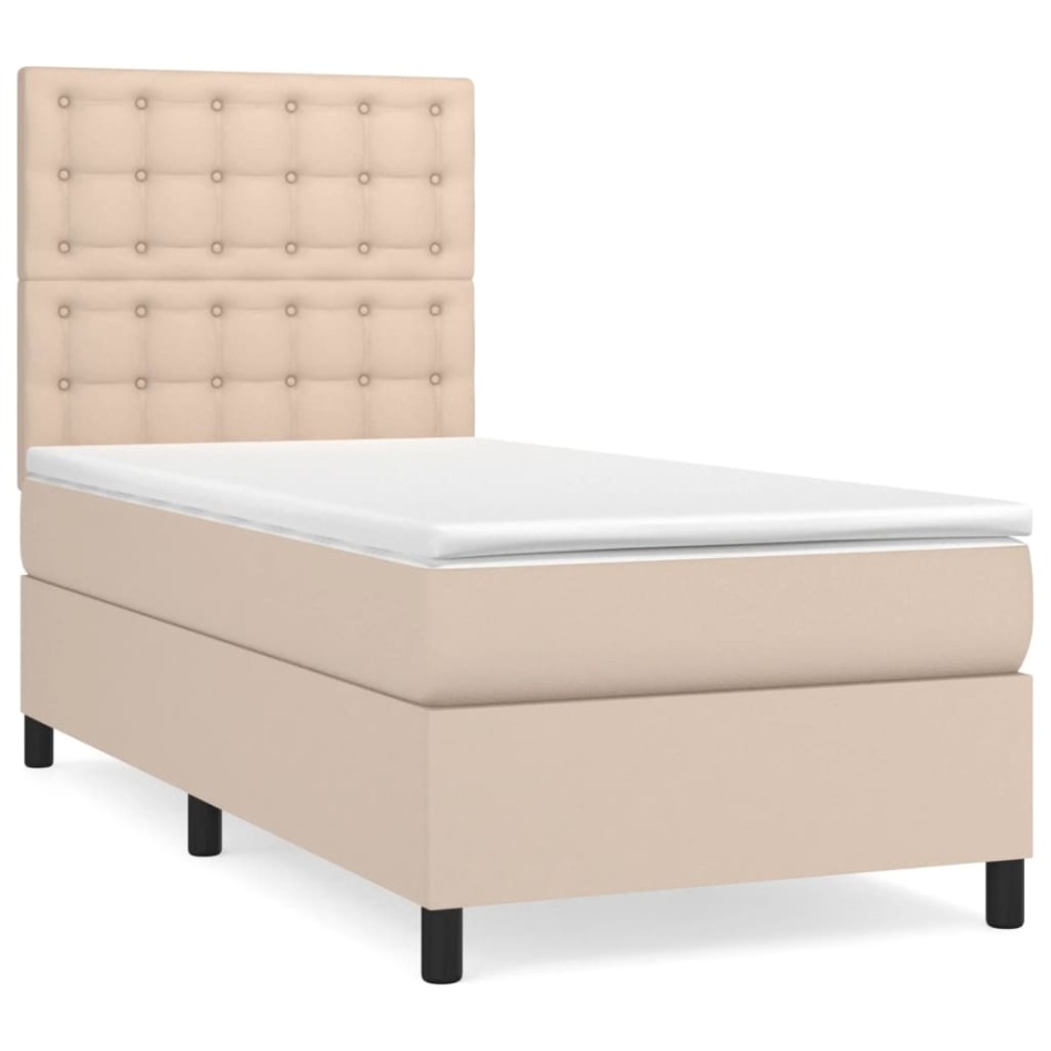 Cama box spring con colchón cuero sintético capuchino 90x200