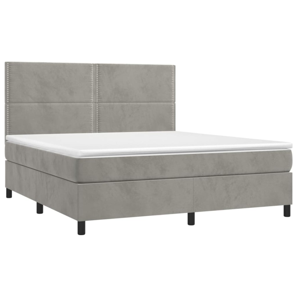 Cama box spring con colchón terciopelo gris claro 180x200