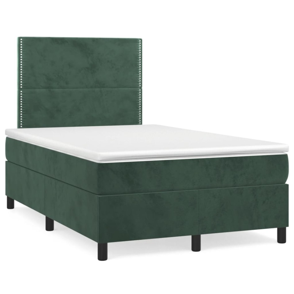 Cama box spring con colchón terciopelo verde oscuro 120x200