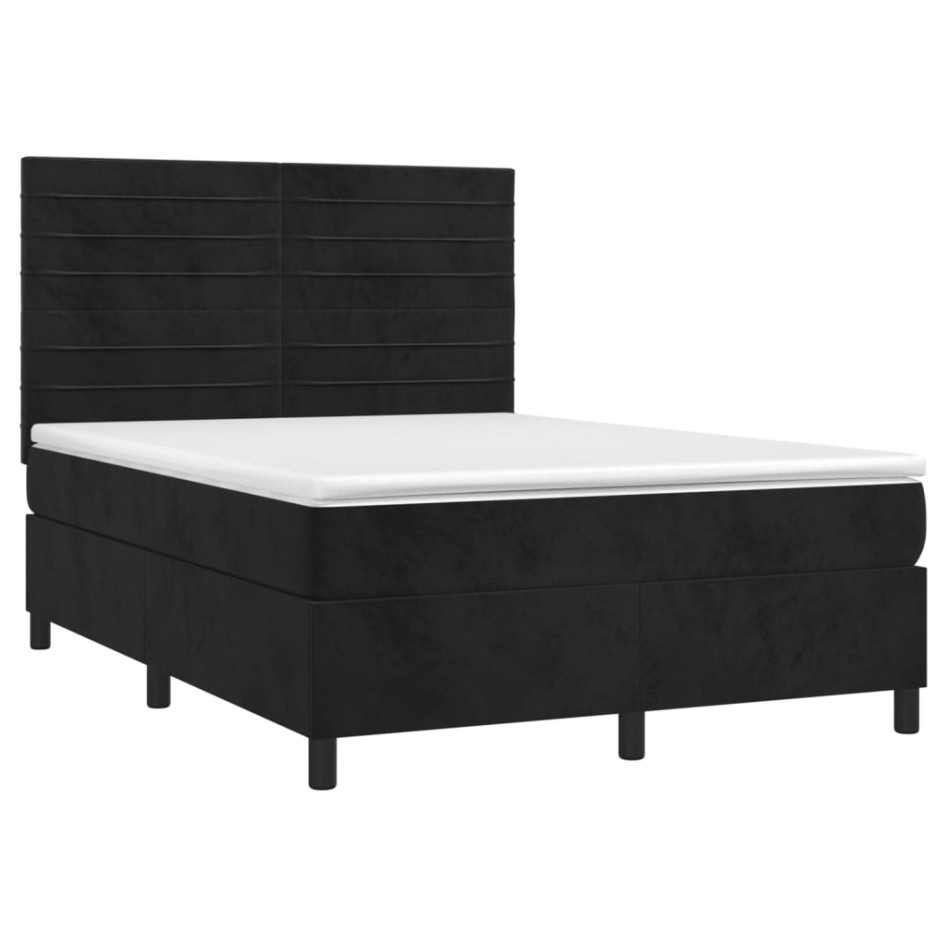Cama box spring con colchón terciopelo negro 140x190