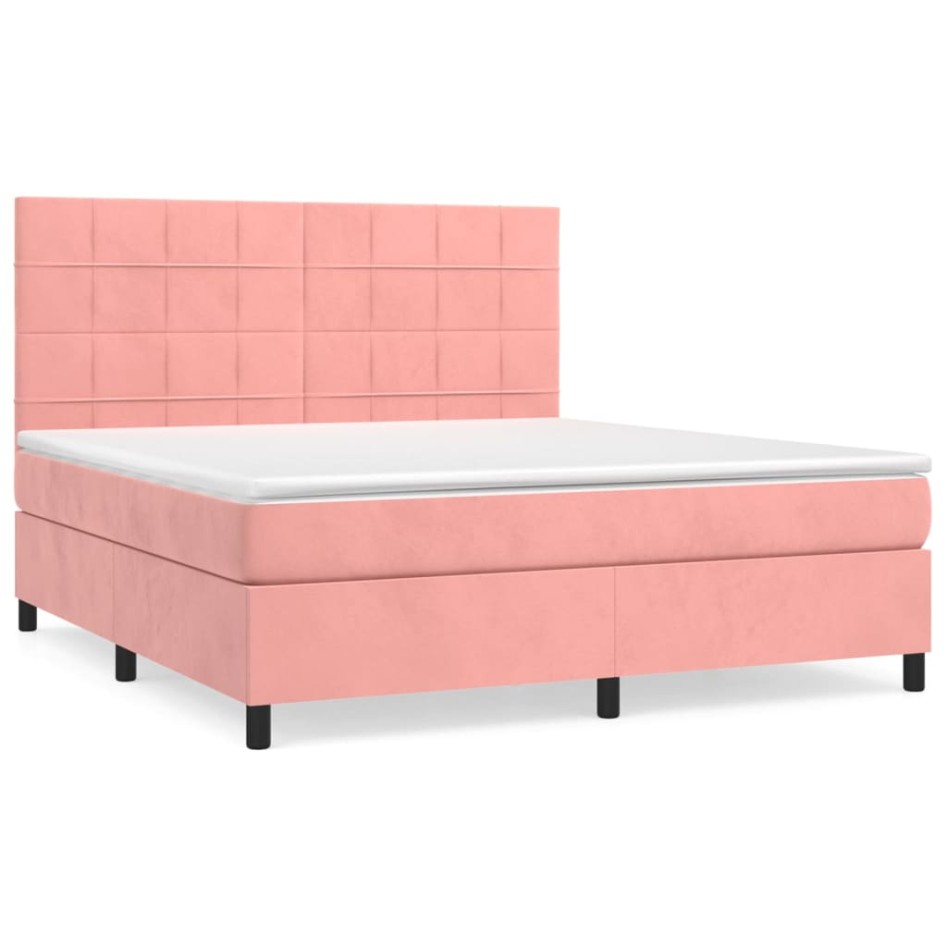 Cama box spring con colchón terciopelo rosa 160x200