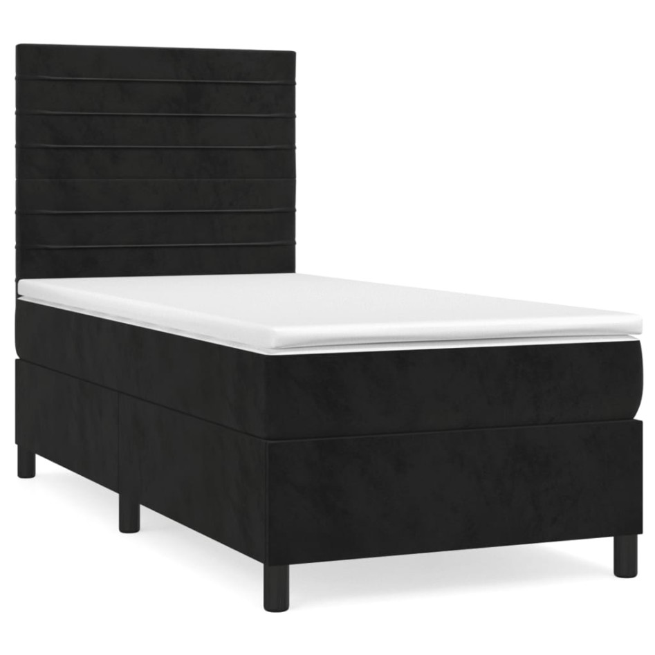 Cama box spring con colchón terciopelo negro 100x200