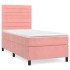 Cama box spring con colchón terciopelo rosa 90x190