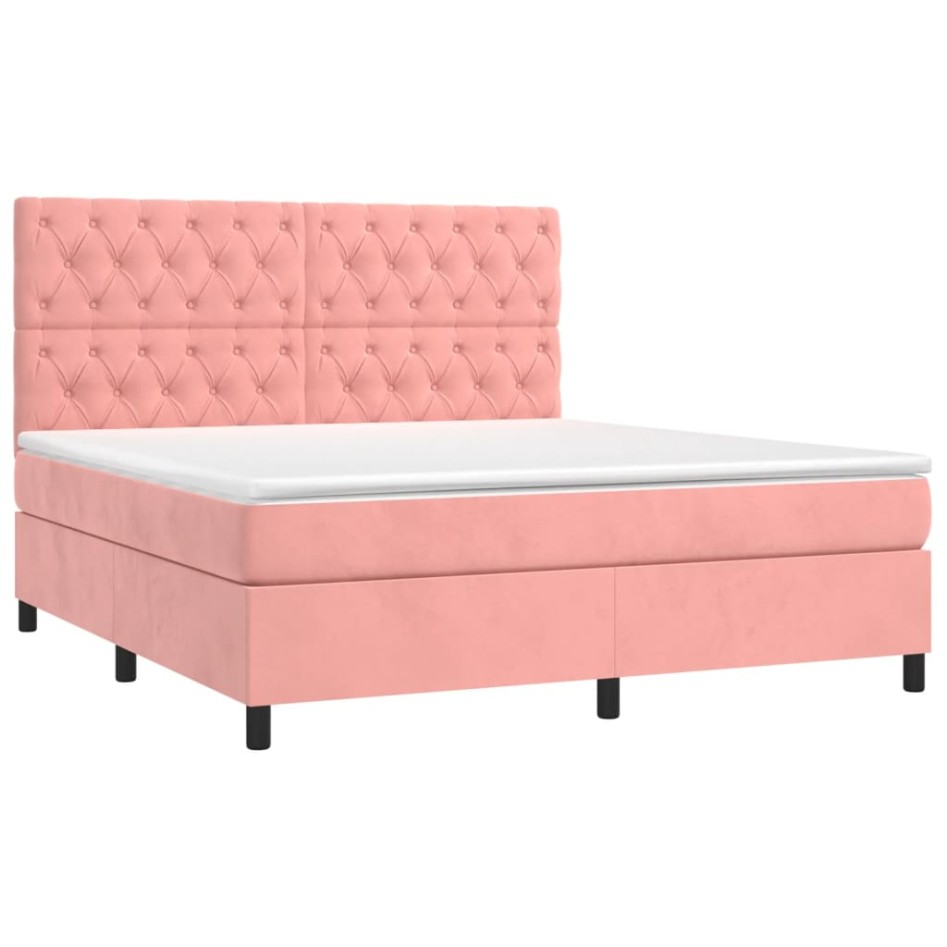 Cama box spring con colchón terciopelo rosa 160x200