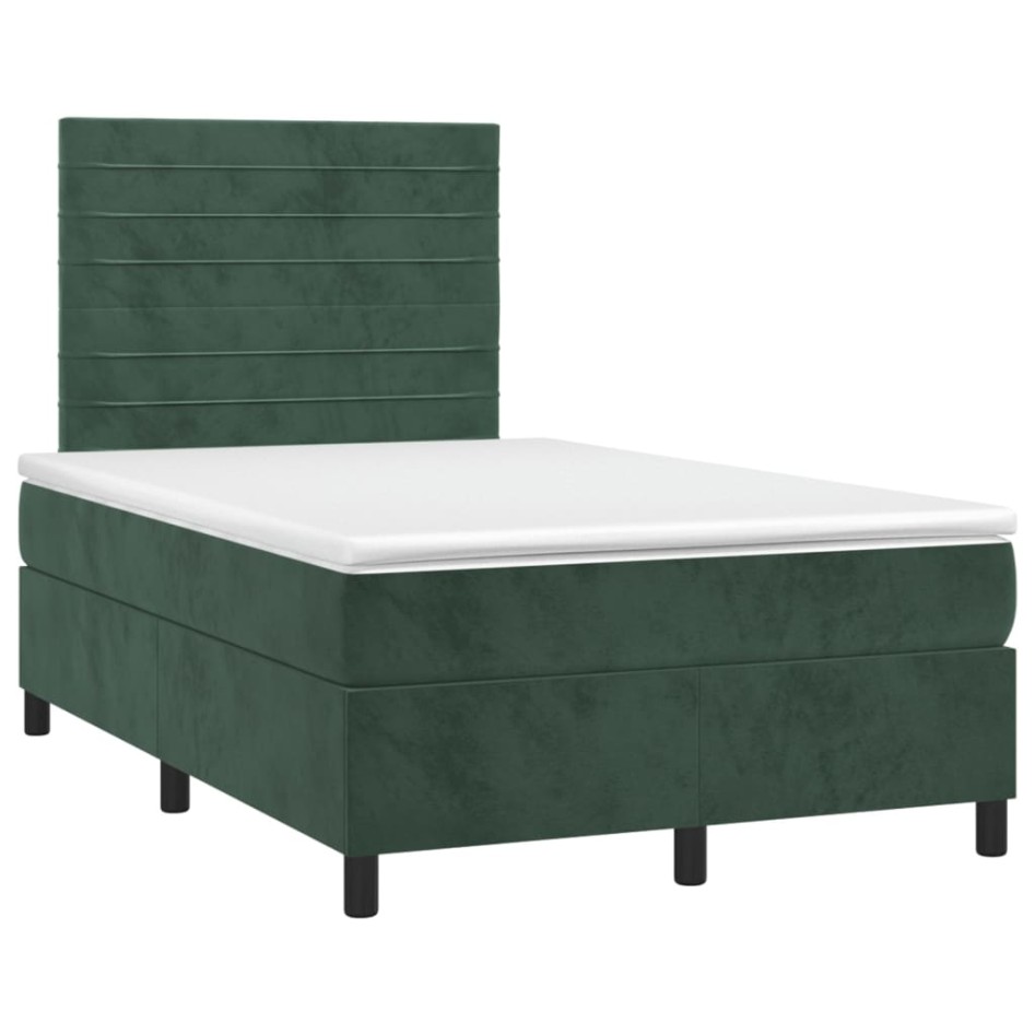 Cama box spring con colchón terciopelo verde oscuro 120x200