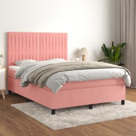 Cama box spring con colchón terciopelo rosa 140x190