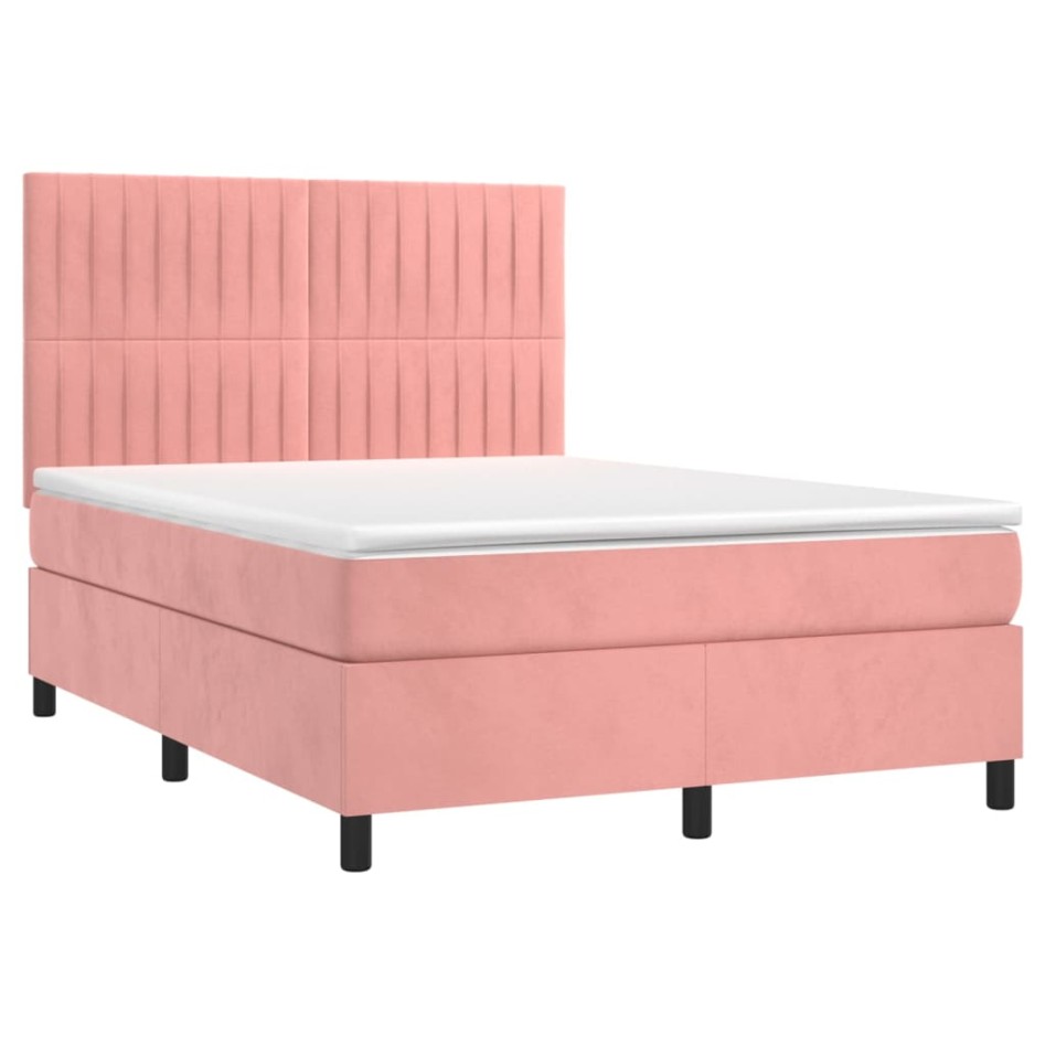Cama box spring con colchón terciopelo rosa 140x190