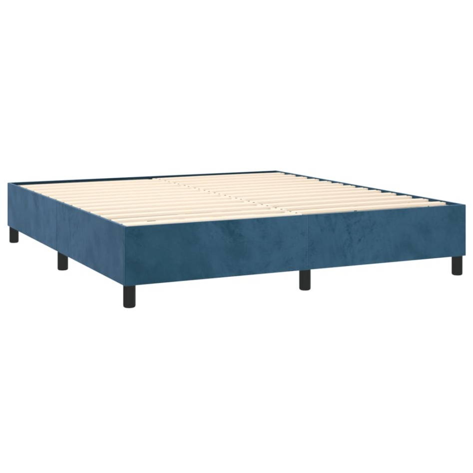 Cama box spring con colchón terciopelo azul oscuro 160x200