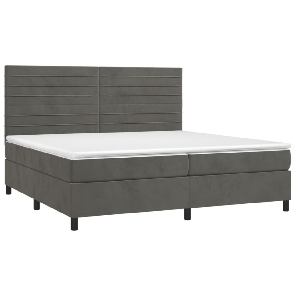 Cama box spring con colchón terciopelo gris oscuro 200x200