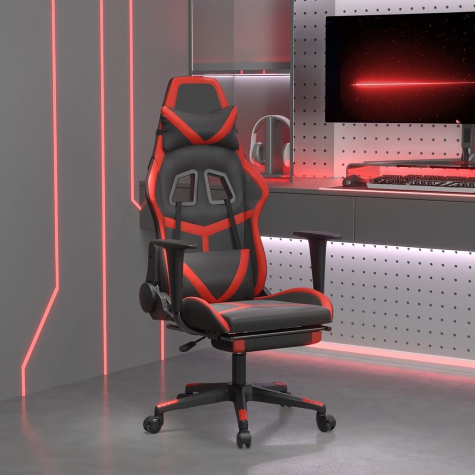 Silla gaming con reposapiés cuero sintético negro
