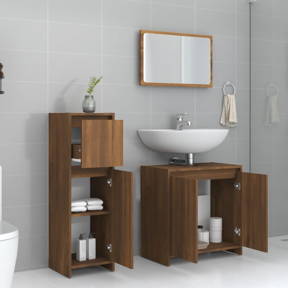 Set de muebles baño 3 pzas madera contrachapada roble