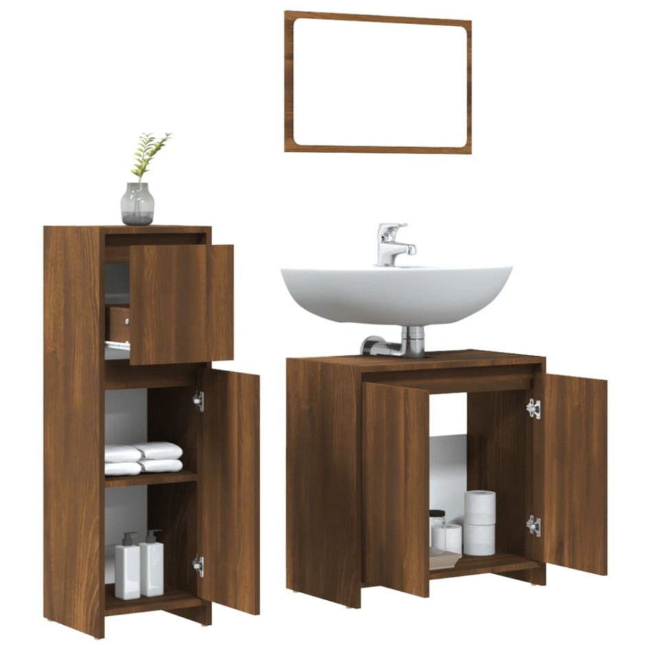 Set de muebles baño 3 pzas madera contrachapada roble
