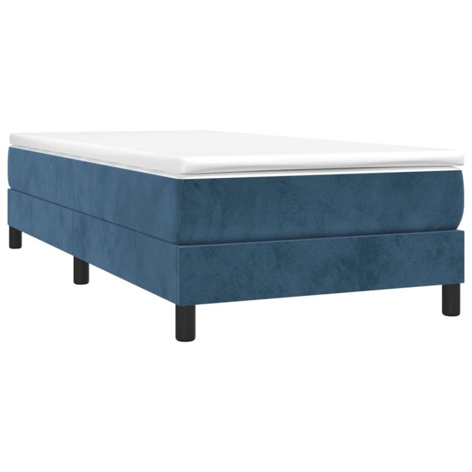 Cama box spring con colchón terciopelo azul oscuro 80x200