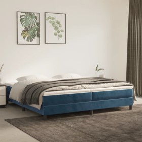 Cama box spring con colchón terciopelo azul oscuro 200x200
