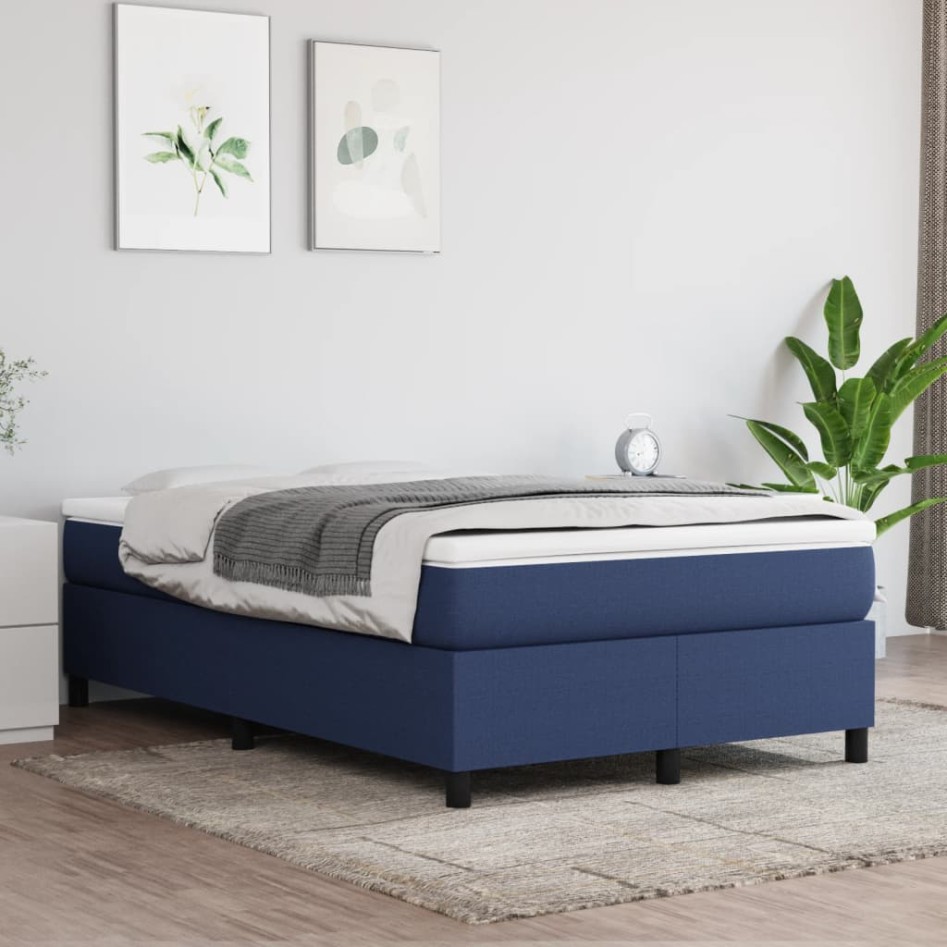 Cama box spring con colchón tela azul 120x200