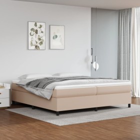 Cama box spring con colchón cuero sintético capuchino