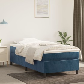 Cama box spring con colchón terciopelo azul oscuro 100x200