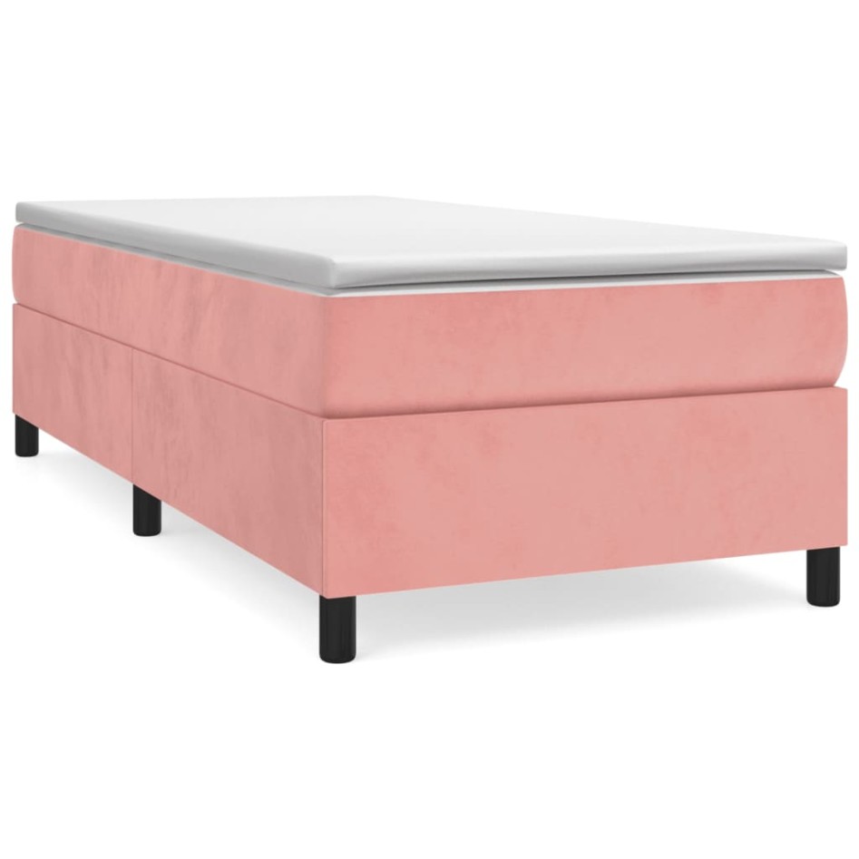 Cama box spring con colchón terciopelo rosa 80x200