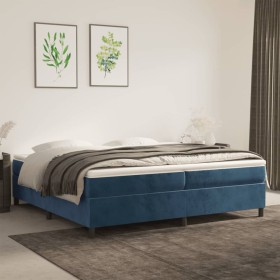 Cama box spring con colchón terciopelo azul oscuro 200x200
