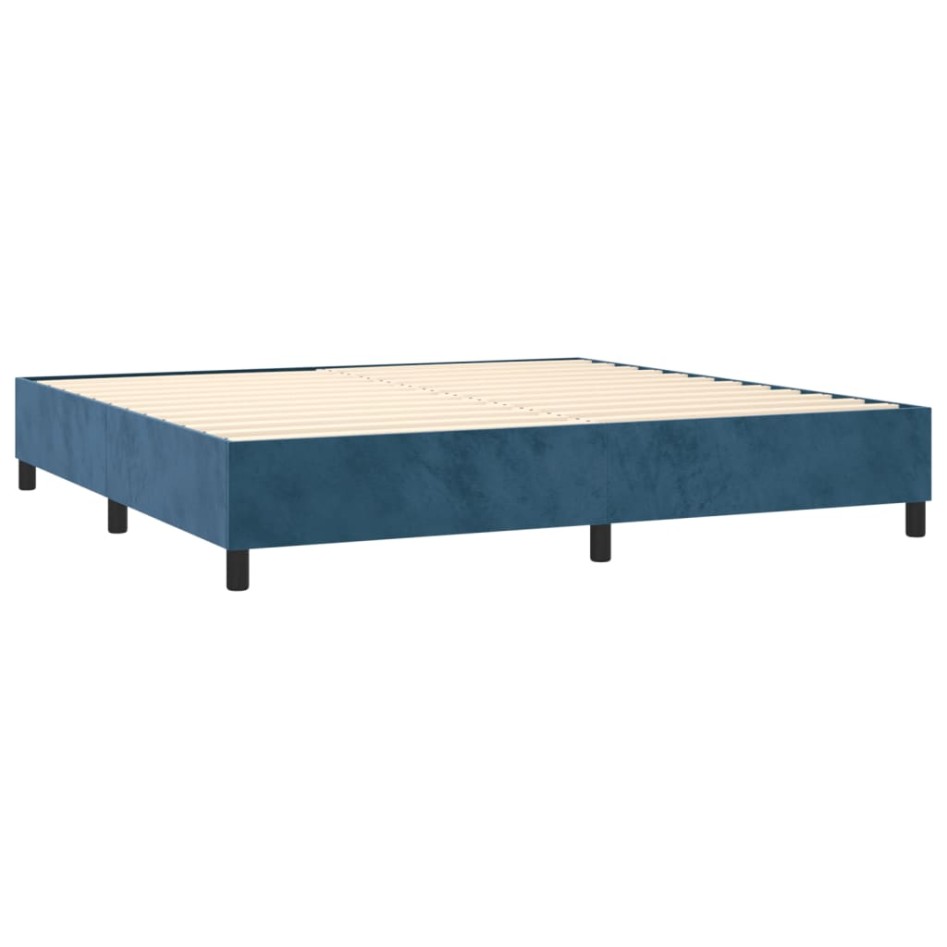 Cama box spring con colchón terciopelo azul oscuro 200x200