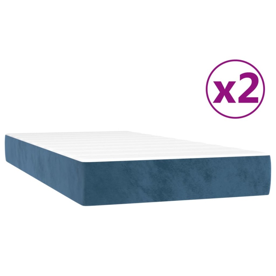 Cama box spring con colchón terciopelo azul oscuro 200x200