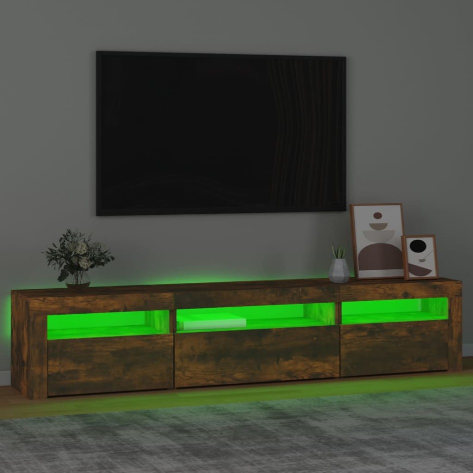 Mueble de TV con luces LED roble ahumado 195x35x40