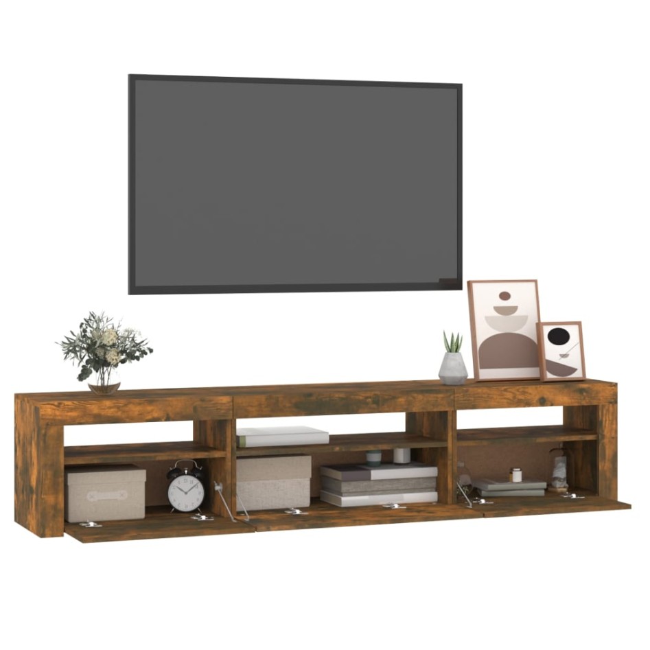 Mueble de TV con luces LED roble ahumado 195x35x40