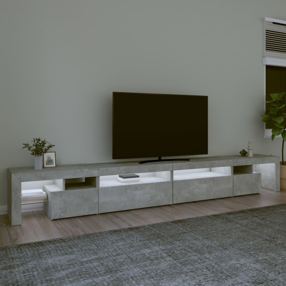 Mueble de TV con luces LED gris hormigón 290x36,5x40