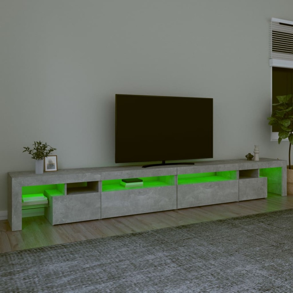 Mueble de TV con luces LED gris hormigón 290x36,5x40