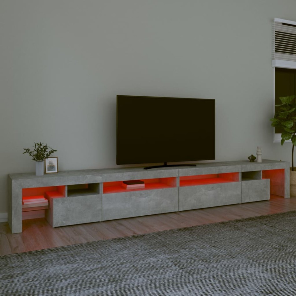 Mueble de TV con luces LED gris hormigón 290x36,5x40