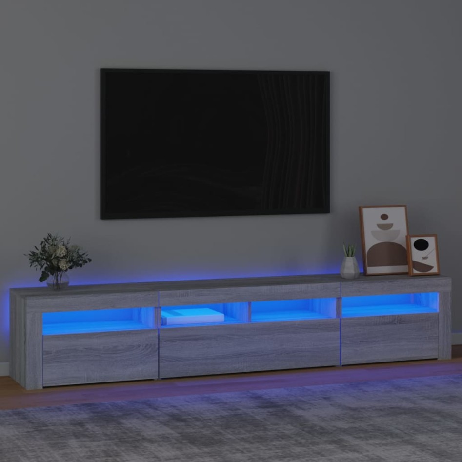 Mueble de TV con luces LED gris Sonoma 210x35x40