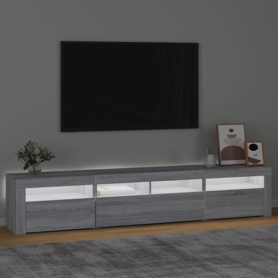 Mueble de TV con luces LED gris Sonoma 210x35x40